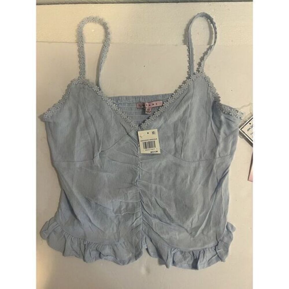 CRAVE FAME Smocked Ruched Tank‎ Top Juniors' Médium Breeze Blue V-neck Neck-NWT
